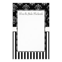 Barroco listrado preto & branco papel personalizado