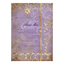 Bastão Mitzvah/lilac/ouro do damasco do Grunge Convite Personalizados