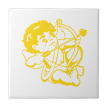 Bebé anjo em amarelos em lajota azulejos