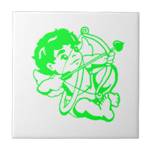 Bebé anjo em verdes em lajota azulejo de cerâmica 