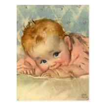 Bebé bonito das crianças do vintage no rosa na cob cartao postal