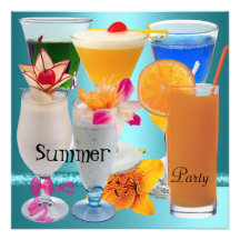 Bebidas azuis tropicais do cocktail da cerceta do  convite personalizados