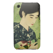 Beleza japonesa com capa iphone 3 azul da flor