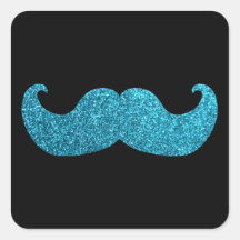 Bigode azul de Bling (gráfico do brilho do falso) Adesivo Em Forma Quadrada