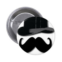 bigode, chapéu alto, laço e pérolas botons