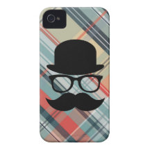bigode sofisticado dos vidros do chapéu da xadrez capas de iPhone 4 Case-Mate