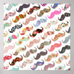 Bigodes coloridos femininos engraçados dos padrões pôsteres