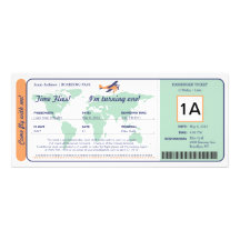Bilhete da passagem de embarque do aniversário do  convite personalizados