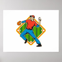 Bola de jogo do jarro do jogador de beisebol impressão