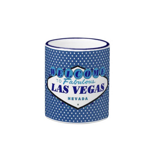 Bolinhas brancas de Las Vegas, com fundo azul Caneca