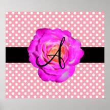 Bolinhas do rosa do monograma do rosa do rosa quen posters