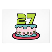 Bolo de aniversário das pessoas de 27 anos convite personalizado