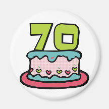 Bolo de aniversário das pessoas de 70 anos imãs de refrigerador