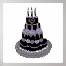 Bolo de aniversário roxo gótico pôsteres