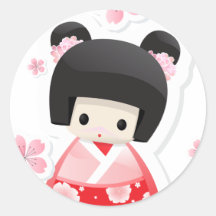 Boneca japonesa da gueixa - série dos bolos adesivos em formato redondos