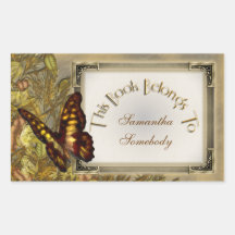 Bookplate da ilustração da borboleta do estilo do  adesivos em formato retangulares