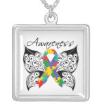 Borboleta do tatuagem da consciência do autismo colares personalizados