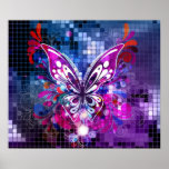 Borboleta roxa no poster do fundo do mosaico