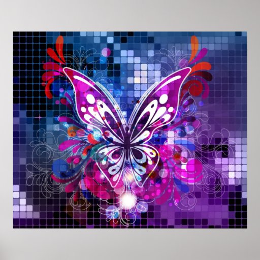 Borboleta roxa no poster do fundo do mosaico