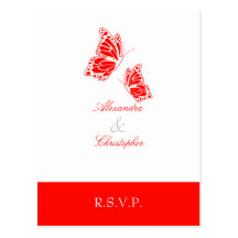 Borboleta vermelha simples RSVP 2 Cartao Postal