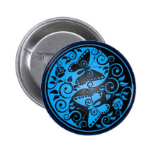 Borboletas, azul & preto de Yin Yang Botons