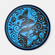 Borboletas, azul & preto de Yin Yang Imãs