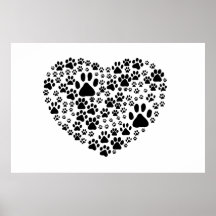 Branco do coração de Pawprints das fugas das patas Posters