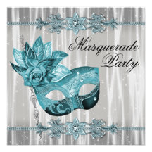 Branco elegante e partido azul do mascarada da cer convite personalizado