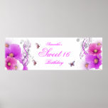 branco floral cor-de-rosa bonito do aniversário gr poster