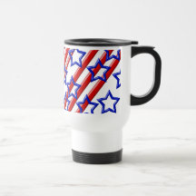 Branco & vermelho listra estrelas azuis caneca