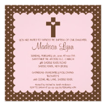 Brown & baptismo cor-de-rosa Inviation do bebé Convite Personalizados