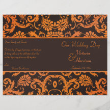 Brown e programa alaranjado do casamento tema dama panfletos