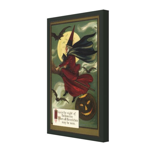 Bruxa do Dia das Bruxas do vintage que monta uma v Impressão De Canvas Envolvida