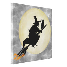 Bruxa e gato impressão de canvas envolvida