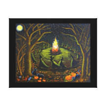 Bruxas, preto, gatos, Jack-O-Lanternas, ratos, fog Impressão De Canvas Esticadas