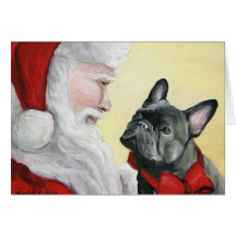 "Buldogue francês cartão de Natal no regaço do pap