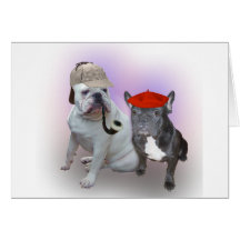 Buldogue inglês e buldogue francês cartoes