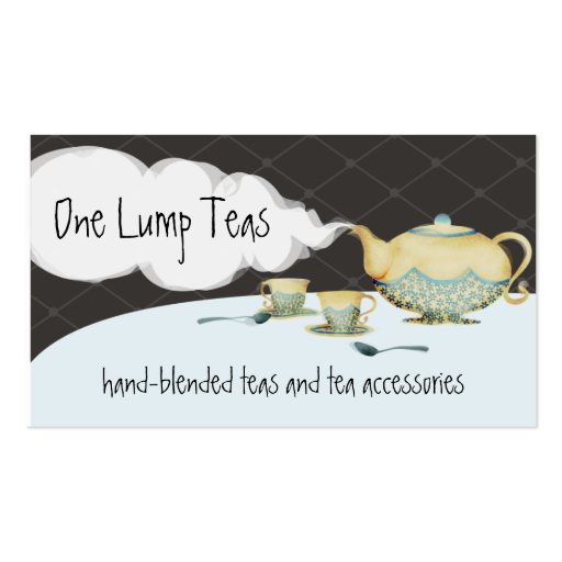 Bule da flor e cartões de visitas azuis dos teacup
