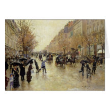 Bulevar Poissonniere na chuva, c.1885 Cartoes