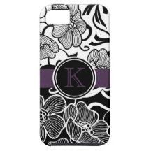 BW floral moderno com monograma roxo iPhone 5 Capa