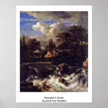Cachoeira em rochoso por Jacob Van Ruisdael Posters