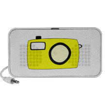 Câmera amarela brilhante. No branco Caixinhas De Som Para Laptop