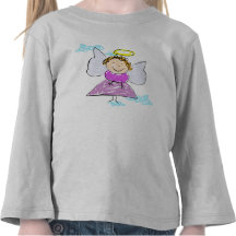 Camisa por muito tempo Sleeved pequena do anjo par Camiseta