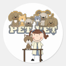 Camiseta e presentes fêmeas triguenhos do veteriná adesivos em formato redondos