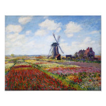 Campo de Monet das tulipas com impressão do moinho Artes De Fotos