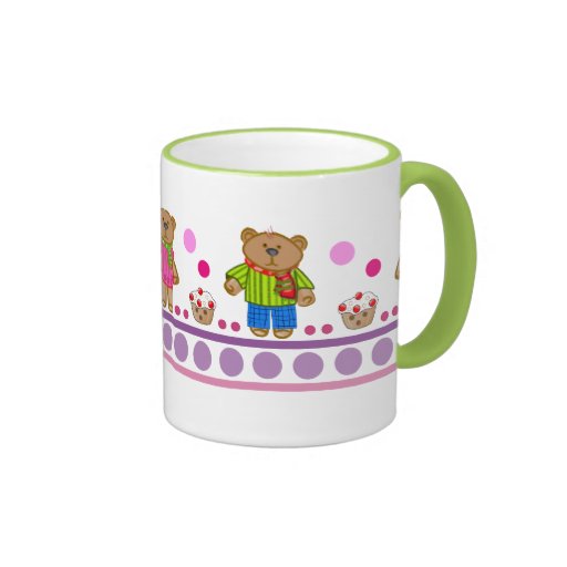 Caneca bonito com ursos, cupcakes e bolinhas