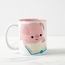 Caneca bonito do leitão da leitura dos desenhos an