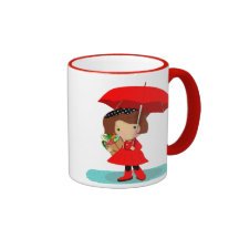 Caneca da menina de dia chuvoso
