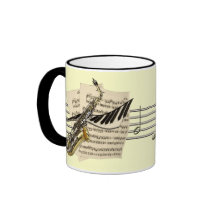 Caneca de café do saxofone & da música do piano