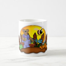 Caneca de jardinagem do urso com flores e Veg